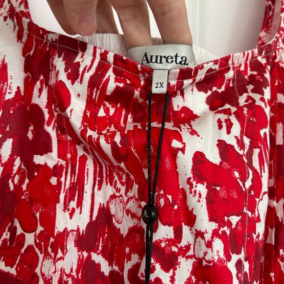 NWT Aureta Square Neck Corset A-Le Dress Midi Women’s 2X Red Bloomcore Romantic - Picture 6 of 13